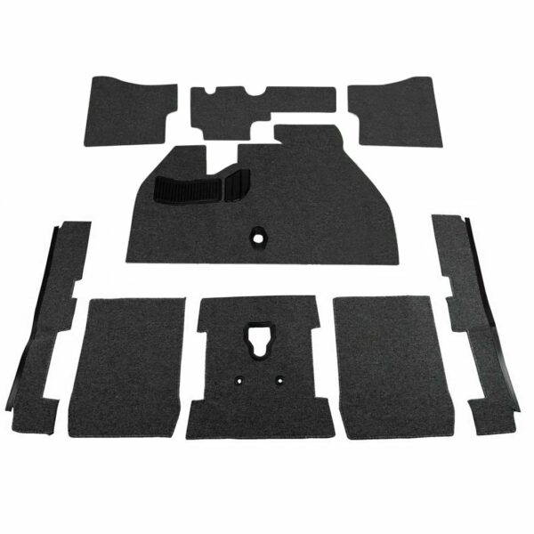 Carpet Kit, Deluxe 9pc. Front w/ Footrest & Grommets Salt & Pepper Loop, Beetle Sedan 1973-1978